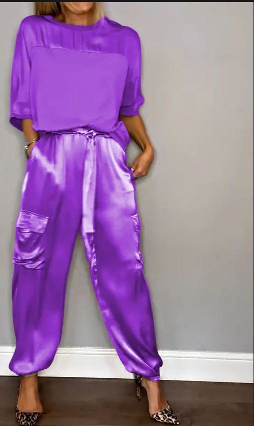 Ensemble Décontracté en Satin Lisse pour Femme