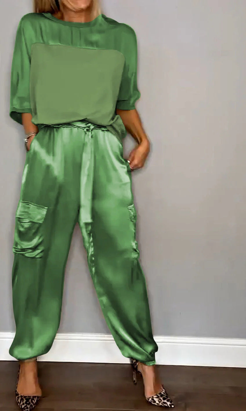 Ensemble Décontracté en Satin Lisse pour Femme