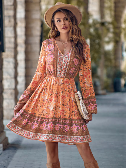 Robe Mi-Longue à Manches Longues et Taille Ajustée