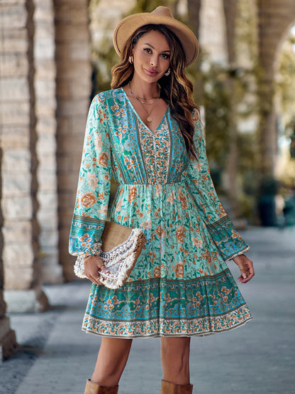 Robe Mi-Longue à Manches Longues et Taille Ajustée