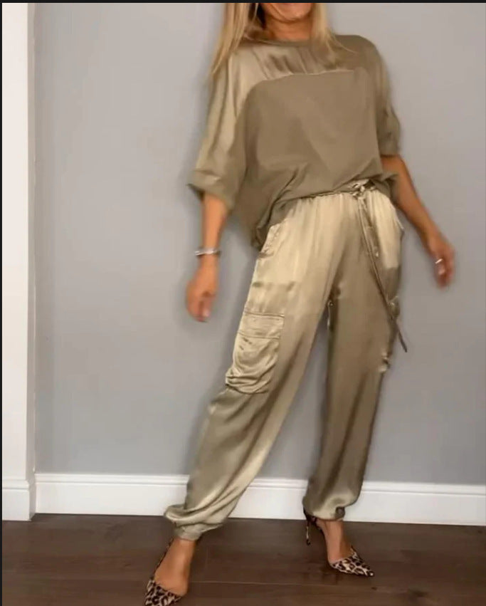 Ensemble Décontracté en Satin Lisse pour Femme